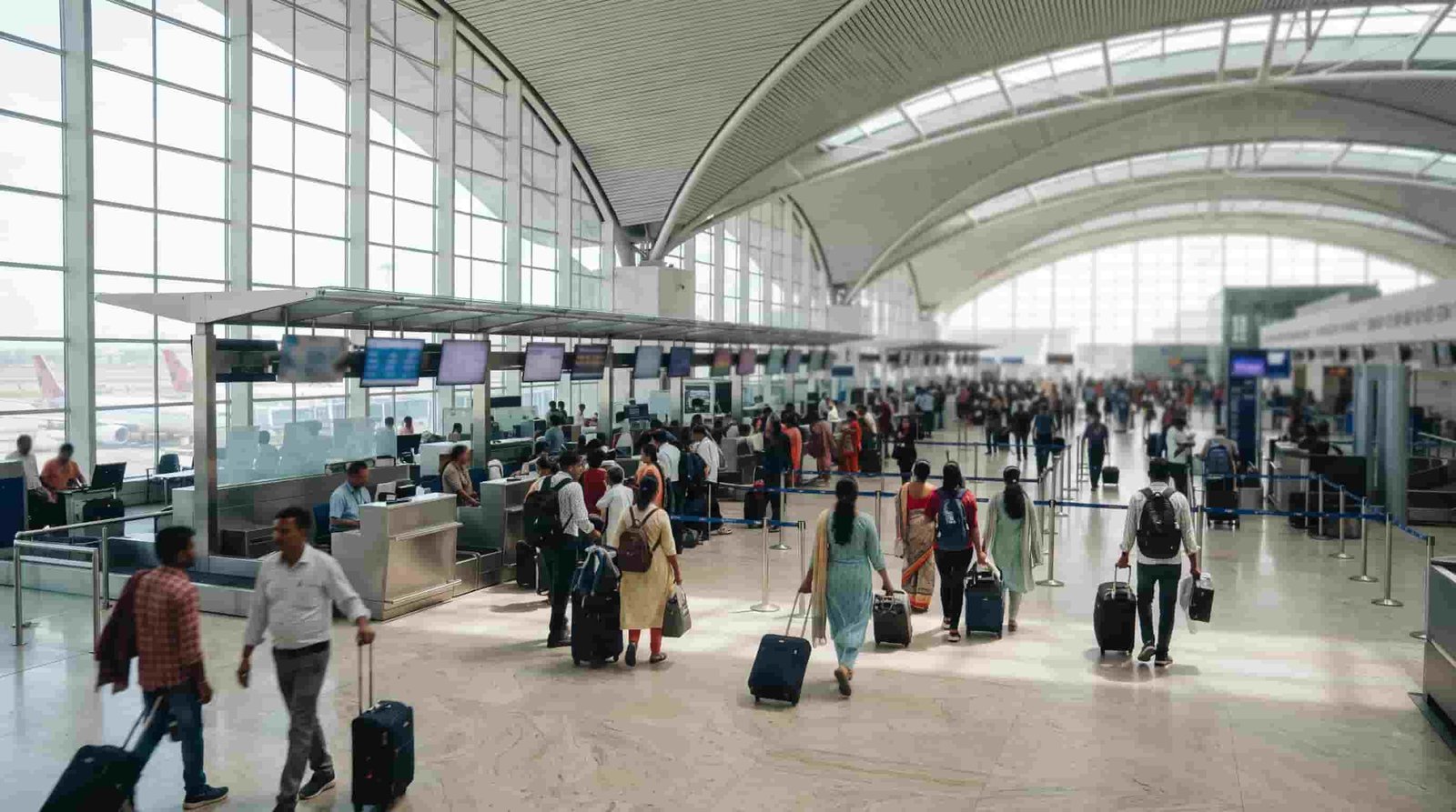 Mumbai to Dubai distance trip starting at a Mumbai airport departure hall