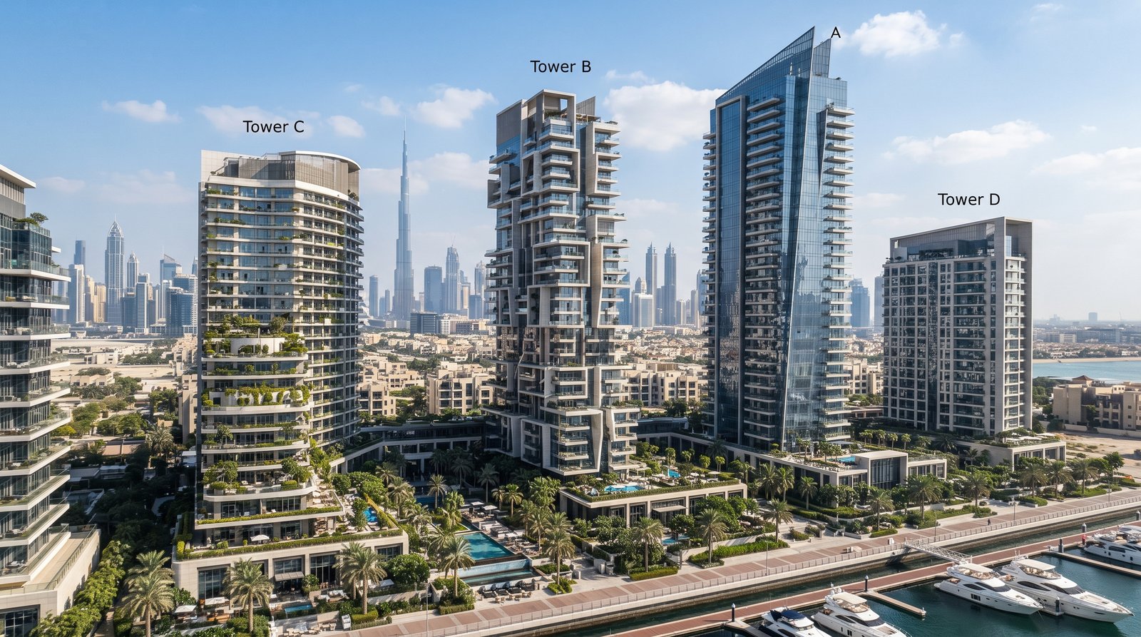 Modern Dubai apartments showing different property price factors