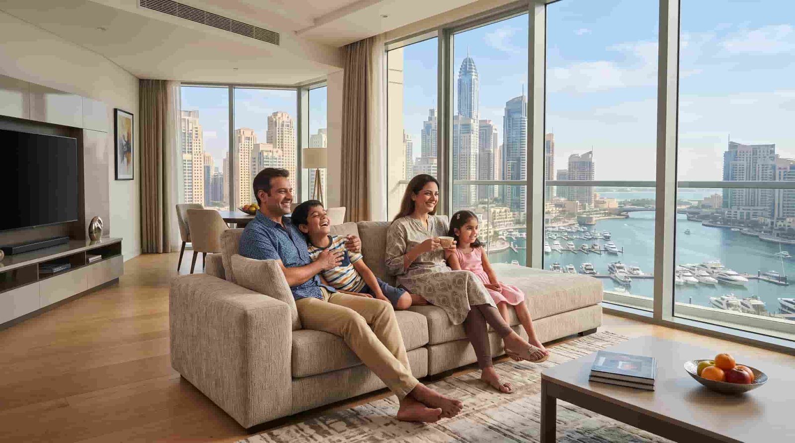 Indian family in a Dubai Marina apartment rented as an investment home